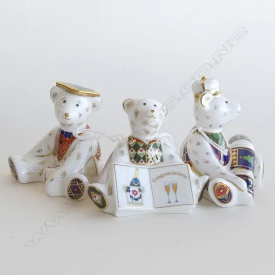 Three Royal Crown Derby  mini bears 'Graduate', Xmas Teddy, 'Congratulations'